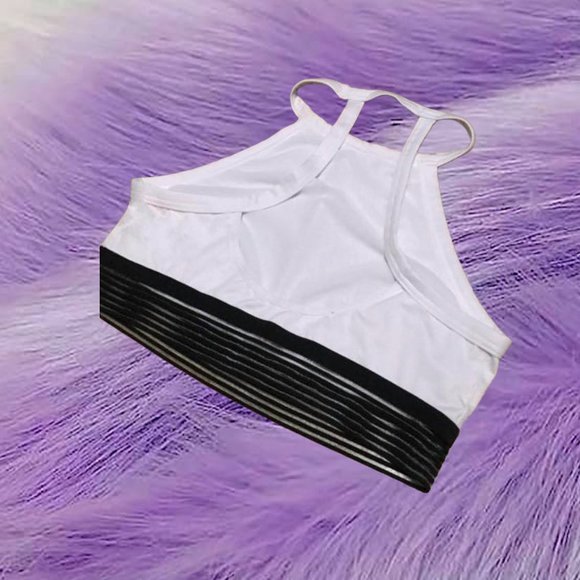 🌸🖤3/$30 - Cute Victoria's Secret White High Neck Halter Bra & Black Mesh - Picture 2 of 7